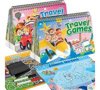 Kalysky Jeux de voyage avec 58 jeux différents, 2 ensembles d'activités réutilisables pour enfants, jouets éducatifs pour les trajets en voiture et les voyages en avion