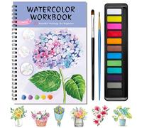 Kalysky Livre d'aquarelle avec 12 Peintures de Couleur, Aquarelle Peinture avec 2 Pinceaux pour Débutants, Watercolor Workbook Kit for Beginner, Anti-Stress Livre Coloriage Adulte Cadeau