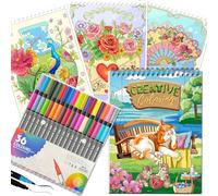 Kalysky Livre de coloriage pour adultes, livre de coloriage à spirales pour femme avec 36 marqueurs, livres de coloriage pleine conscience avec 30 motifs pour soulager le stress