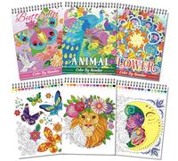 Kalysky Lot de 3 Livre de coloriage par numéro pour adultes, 3 Thèmes-animaux, papillon, fleurs, livres de coloriage pour adultes, Art-Thérapie, Cadeau Relaxation Adultes