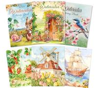 Kalysky Lot de 3 Livres de Coloriage Aquarelle, A4 Cahier d’aquarelle pour Débutants, Papier 160GSM, Thèmes: Fleurs, Animaux, Paysages, Nature, Livre Aquarelle pour Peinture