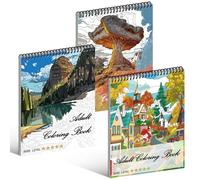 Kalysky Lot de 3 paysage livres de coloriage pour adultes, Livre à colorier haute difficulté pour artistes, Art-Thérapie, Détente Créative, Cadeau Relaxation Adultes