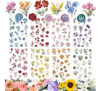 Kalysky Lot de 320 autocollants vintage en forme de fleur pour scrapbooking - Autocollants transparents en PET à motif floral et sceau de cire, fournitures de scrapbooking, journaux indésirables