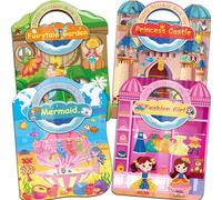 Kalysky Lot de 4 Dress Up livres d'autocollants réutilisables, 220+ princesse, sirène, fée, fille de mode autocollants pour enfants de 2 à 8 ans, livres d'autocollants cadeau pour tout-petits filles