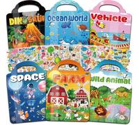 Kalysky Lot de 6 livres d'autocollants réutilisables 300+ 3D pour enfants de 2 à 6 ans, Ferme, Animaux, Dinosaures, Monde océanique, Espace,Véhicule Autocollants, Cadeaux d'anniversaire Filles Garçons