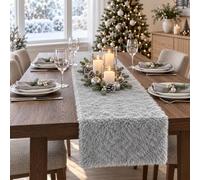 KAMACA Chemin de table - 28 x 200 cm - Aspect peau d'agneau - Moelleux - Pour l'hiver et Noël - Pour table à manger, buffet, table basse - Doux - Pour décoration individuelle - 28 x 200 cm - Gris