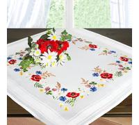 Kamaca Explosion de "Fleurs Paradis avec charmant Coquelicots et bleuets - Nappe 85 x 85 cm avec aufwendiger ourlet bord - Au point de tige point lancé - Fil à broder 100% coton - Excellente qualité - à utilisation immédiat