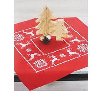 KAMACA Kit complet de broderie au point de croix pré-imprimé en coton avec modèle de broderie - Pour adultes (rennes rouges MD 72 x 72 cm)