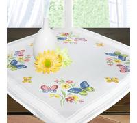 KAMACA Kit de broderie au point de croix Nappe 80 x 80 cm - Nappe pré-imprimée avec fil à broder et instructions - Kit de broderie pour adultes (papillons MD 80 x 80 cm)
