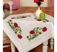 Kamaca Kit de broderie au point de croix Nappe Motif coquelicots pré-dessiné en coton