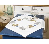 KAMACA Kit de broderie au point plat - Point de tige pré-dessiné - En coton - Avec modèle de broderie - Pour adultes (chats ludiques, MD 80 x 80 cm)