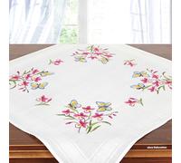 KAMACA Kit de broderie au point tendu - Fleurs - Nappe pré-imprimée avec fil à broder et instructions - Kit pour adultes - Iris et papillons MD 80 x 80 cm