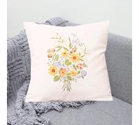 KAMACA Kit de broderie complet avec housse de coussin carrée 40 x 40 cm en coton fleuri, point plat, point de tige, peinture à l'aiguille pré-dessinée, pour adultes