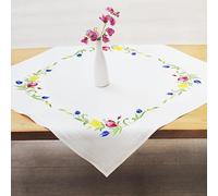 KAMACA Kit de broderie complet avec motif de couronne de fleurs MD 80 x 80 cm - Point plat - En coton pré-imprimé - Avec modèle de broderie - Pour adultes (couronne de fleurs MD 80 x 80 cm)