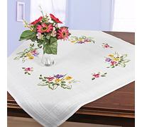 KAMACA Kit de broderie complet avec motif de fleurs, point de tige pré-imprimé et modèle de broderie à broder soi-même, motif pensées MD 80 x 80 cm