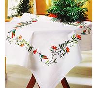 KAMACA Kit de broderie de table KOLIBRI au point de tige et de plat, peinture à l'aiguille, pré-dessinée en coton, modèle inclus (nappe centrale 80 x 80 cm)