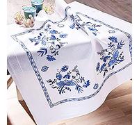 Kamaca Kit de broderie Motif fleurs en bleu 80 x 80 cm, pour point renforcé, point de tige, point plat, préimprimé en 100 % coton Pour broder soi-même