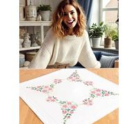 Kamaca Kit de broderie point renforcé point de tige pont plat Motif floral symphonique 80 x 80 cm En 100 % coton Pour broder soi-même une surnappe Explications (langue française non garantie)