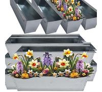 KAMACA Lot de 12 pots de fleurs, en zinc, adaptés aux palettes européennes, jardinières pour fleurs, herbes, jardinières de balcon, pot de fleurs en métal galvanisé, 38 cm de large, argenté