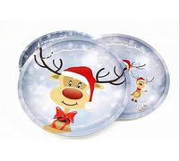 Kamaca Lot de 3 assiettes à biscuits de Noël en métal pour biscuits, pâtisseries, stollen et bonbons (Lot de 3 assiettes à pâtisserie en forme de renne)