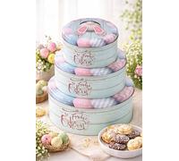 KAMACA Lot de 3 boîtes à biscuits en métal - Rondes avec motif de lapin - Boîtes de conservation empilables pour biscuits, œufs de Pâques et bonbons - Rangement hermétique