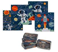 KAMACA Lot de 4 serviettes magiques en coton pour enfants - Idée cadeau d'anniversaire d'enfant - Cadeau de voyage (lot de 4 - Space - Astronaute)