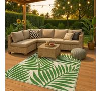 KAMACA Tapis d'extérieur Leaf Résistant aux intempéries et UV - Réversible - Pour balcon, terrasse, jardin, camping-car, camping - Robuste et facile d'entretien