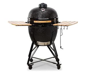 Kamado BONO BBQ Charbon Grande - Kamado Barbecue ceramique XXL Ø 59cm avec 6 ustensiles de cuisson - Noir Barbecue fumoir charbon de bois livré avec des ustensiles de cuisine supplémentaires