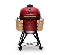 Kamado BONO BBQ Charbon Grande - Kamado Barbecue ceramique XXL Ø 59cm avec 6 ustensiles de cuisson - Rouge Barbecue fumoir charbon de bois livré avec des ustensiles de cuisine supplémentaires