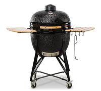 Kamado BONO BBQ Charbon - Kamado Barbecue ceramique XXL Ø 64cm avec 6 ustensiles de cuisson - Noir Barbecue fumoir charbon de bois livré avec des ustensiles de cuisine supplémentaires