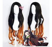 Kamado Nezuko Perruque de cosplay pour Demon Slayer Longue perruque bouclée Noir