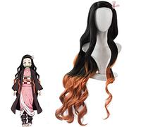 Kamado Nezuko Perruque Demon Slayer Cosplay, personnage de dessin animé japonais, longue bou noire et orange dégradé