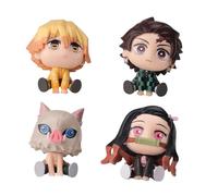 Kamado Tanjiro Lot de 4 figurines Anime Kamado Nezuko Modèle Agatsuma Zen'itsu Statue Super Action Statue Change Head Figurines Sculpture Ordinateur Case Décoration de gâteau 6 cm
