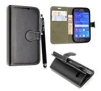 KAMAL STAR® Étui à rabat magnétique en cuir PU avec stylet pour Samsung Galaxy Core Prime G360F/G360H Noir