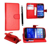 KAMAL STAR® Étui à rabat magnétique en cuir PU avec stylet pour Samsung Galaxy Core Prime G360F/G360H Rouge