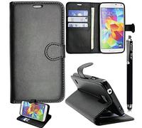 KAMAL STAR® Étui à rabat magnétique en cuir PU avec stylet pour Samsung Galaxy S5 I9600 Noir