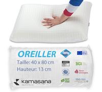 KAMASANA Oreiller Cervical Anatomique 40 x 80 - Hauteur 13 cm - Coussin Ergonomique Contre Les Douleurs Cervicales - Mémoire de Forme avec Technologie Antibactérienne - Hypoallergénique et Respirant
