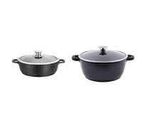 Kamberg - 0008042 - Sautoir 32 cm - Fonte d'Aluminium - Revêtement type pierre & 0008033 - Faitout 28 cm - Fonte d'Aluminium - Revêtement type pierre - Couvercle en verre - Tous feux dont induction