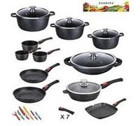 Casserolerie Kamberg - 0008162 - set lot batterie de cuisine 27 pièces - fonte d'aluminium - revêtement pierre - tous feux dont induction - manche amovible -sans p