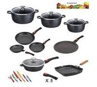 Kamberg - 0008163 - set lot batterie de cuisine 24 pièces - fonte d'aluminium - revêtement pierre - tous feux dont induction - manche amovible - sans G