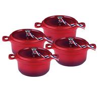 KAMBERG - 0008192 - Set 4 Mini Cocottes Ø 12 cm Ronde Rouge Flammée - Fonte d'aluminium - Revêtement pierre - Tous feux dont induction - Sans PFOA