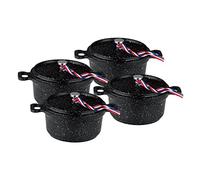 KAMBERG - 0008199 - Set 4 Mini Cocottes Ø 12 cm Ronde Noire - Fonte d'aluminium - Revêtement pierre - Tous feux dont induction - Sans PFOA