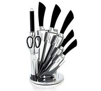 KAMBERG - Bloc couteaux de cuisine 8 pcs en Acier Inoxydable - Support Acrylique - Couteaux de cuisine - Noir - 0008131