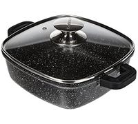 Kamberg - Faitout carré 20 x 20 cm - Fonte d'aluminium - Revêtement pierre - Couvercle en Verre - Tous Feux dont Induction - Sans PFOA - 0008100, Noir