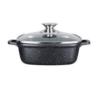 Kamberg - Faitout carré 28 x 28 cm - Fonte d'aluminium - Revêtement pierre - Couvercle en Verre - Tous Feux dont Induction - Sans PFOA - 0008102, Noir