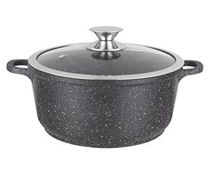 Kamberg - Marmite Faitout 28 cm - Fonte d'Aluminium - Revêtement Type Pierre - Couvercle en Verre - Tous Feux dont Induction - Sans PFOA - 0008033, Noir