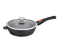 Kamberg - Sauteuse 28 cm - Manche Amovible - Fonte d'Aluminium - Revêtement Type Pierre - Couvercle en Verre - Tous Feux dont Induction - Sans PFOA - 0008027, Noir