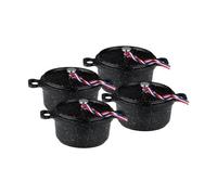 KAMBERG - 0008199 - Set 4 Mini Cocottes Ø 12 cm Ronde Noire - Fonte d'aluminium - Revêtement pierre - Tous feux dont induction - Sans PFOA