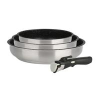 Kamberg - Set de poêles Lot Batterie de cuisine inox 4 pièces - Acier inoxydable - Revêtement pierre - Tous Feux dont Induction - Manche Amovible - Sans PFOA - 0008135, Gris