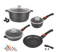 Kamberg - Set Lot Batterie de cuisine 10 pièces - Fonte d'aluminium - Revêtement pierre - Manche Amovible - Tous Feux dont Induction - Sans PFOA - 0008166